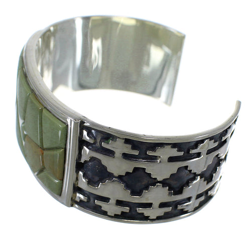 Turquoise Inlay Sterling Silver Substantial Cuff Bracelet CX49265