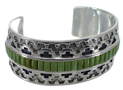 Turquoise Inlay Southwest Sterling Silver Heavy Cuff Bracelet CX49289