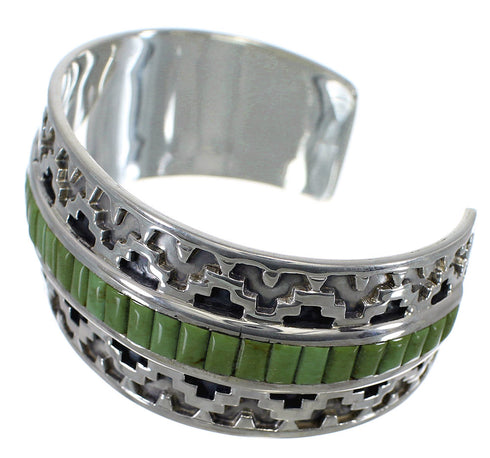Turquoise Inlay Southwest Sterling Silver Heavy Cuff Bracelet CX49289