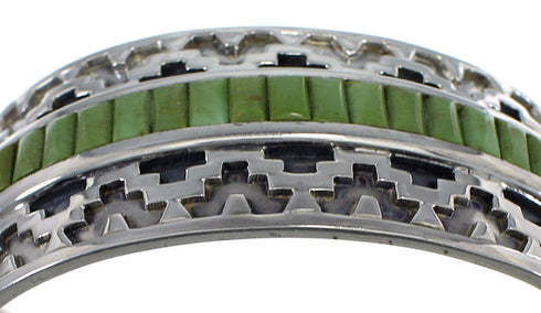 Turquoise Inlay Southwest Sterling Silver Heavy Cuff Bracelet CX49289