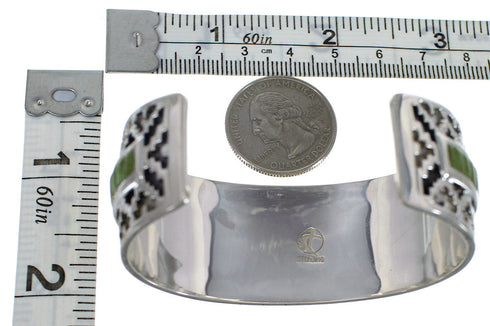 Turquoise Inlay Southwest Sterling Silver Heavy Cuff Bracelet CX49289