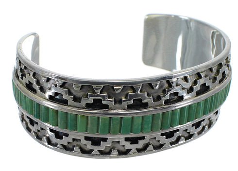 Southwest Turquoise Inlay Sterling Silver Heavy Cuff Bracelet CX49291