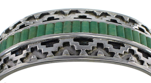 Southwest Turquoise Inlay Sterling Silver Heavy Cuff Bracelet CX49291