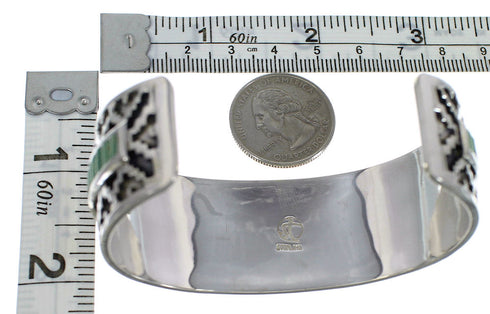Southwest Turquoise Inlay Sterling Silver Heavy Cuff Bracelet CX49291