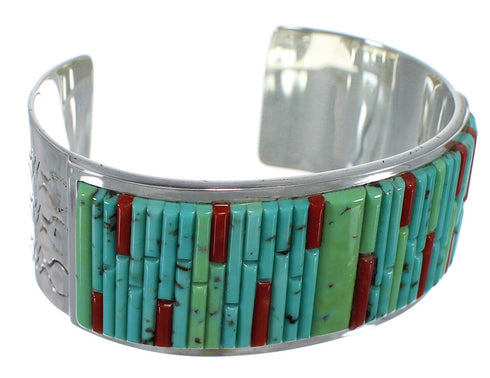Genuine Silver Turquoise Coral Southwest Cuff Bracelet CX49438