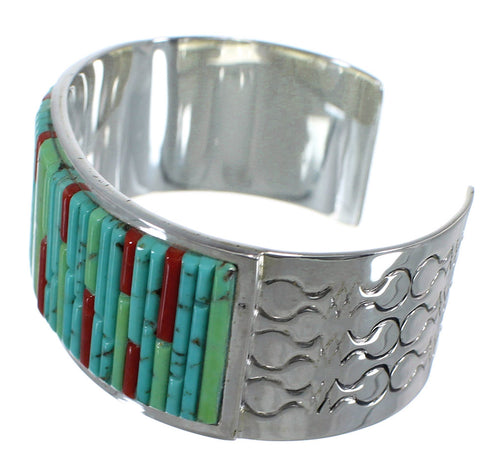 Genuine Silver Turquoise Coral Southwest Cuff Bracelet CX49438