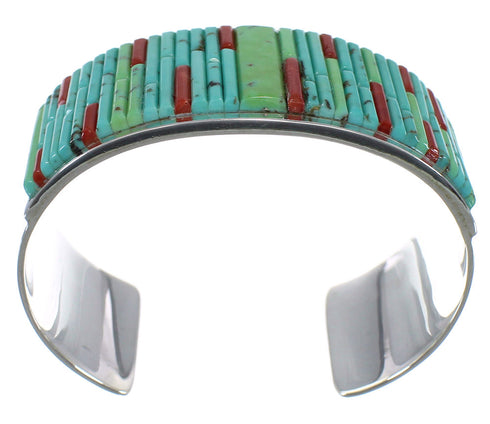 Genuine Silver Turquoise Coral Southwest Cuff Bracelet CX49438