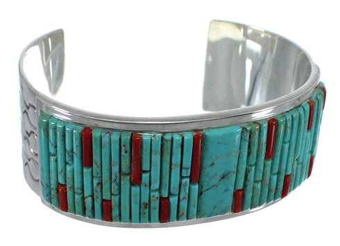 Sterling Silver Turquoise And Coral Southwest Cuff Bracelet CX49439