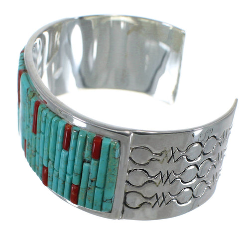 Sterling Silver Turquoise And Coral Southwest Cuff Bracelet CX49439