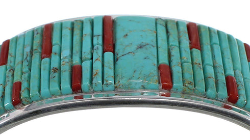 Sterling Silver Turquoise And Coral Southwest Cuff Bracelet CX49439