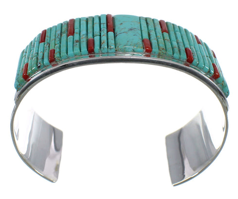 Sterling Silver Turquoise And Coral Southwest Cuff Bracelet CX49439