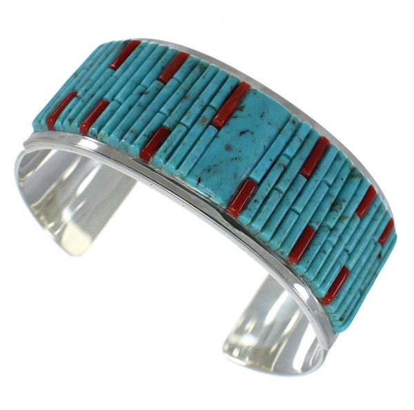 Sterling Silver Southwest Turquoise And Coral Cuff Bracelet CX49440