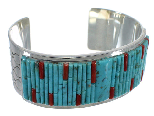 Sterling Silver Southwest Turquoise And Coral Cuff Bracelet CX49440