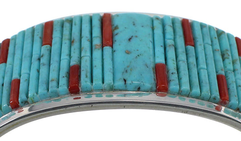 Sterling Silver Southwest Turquoise And Coral Cuff Bracelet CX49440