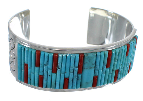 Southwest Sterling Silver Turquoise And Coral Cuff Bracelet CX49441