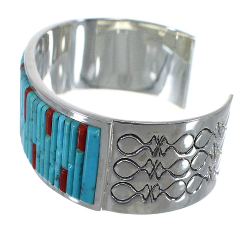 Southwest Sterling Silver Turquoise And Coral Cuff Bracelet CX49441