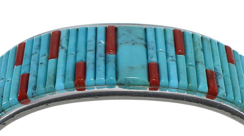 Southwest Sterling Silver Turquoise And Coral Cuff Bracelet CX49441