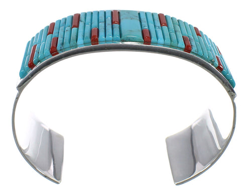 Southwest Sterling Silver Turquoise And Coral Cuff Bracelet CX49441