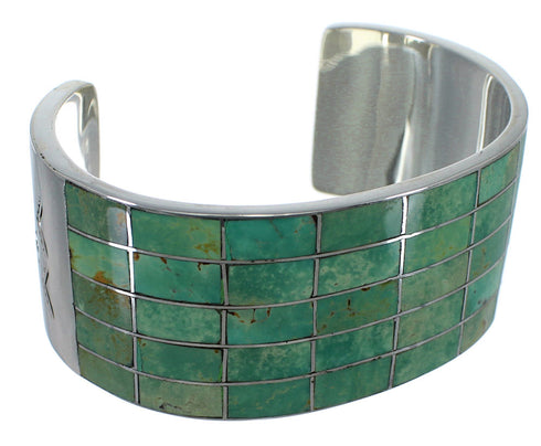 Turquoise Inlay Sterling Silver Southwestern Cuff Bracelet CX49535