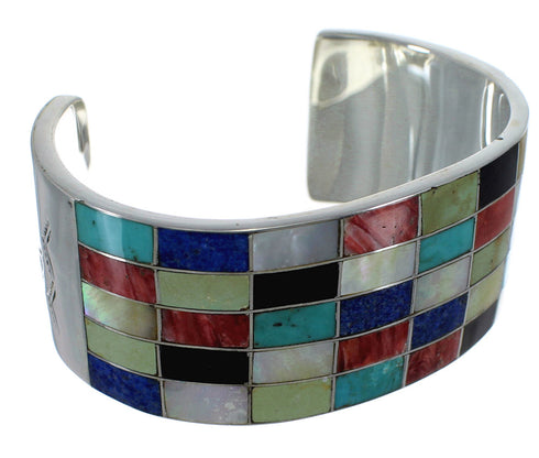 Sterling Silver Multicolor Inlay Southwest Cuff Bracelet CX49549