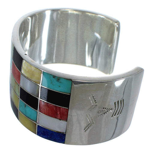Sterling Silver Multicolor Inlay Southwest Cuff Bracelet CX49549