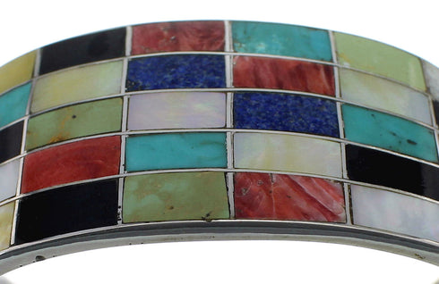 Sterling Silver Multicolor Inlay Southwest Cuff Bracelet CX49549