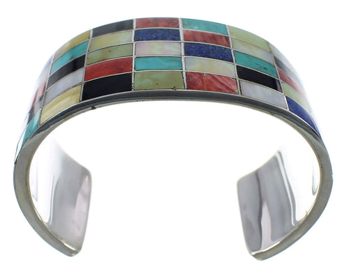Sterling Silver Multicolor Inlay Southwest Cuff Bracelet CX49549