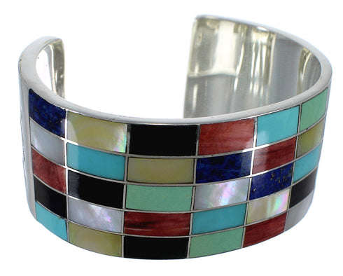 Southwest Multicolor Inlay Sterling Silver Cuff Bracelet CX49552