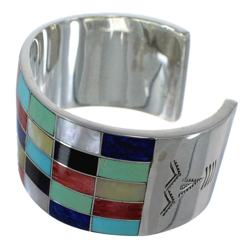 Southwest Multicolor Inlay Sterling Silver Cuff Bracelet CX49552