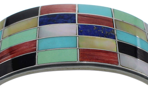Southwest Multicolor Inlay Sterling Silver Cuff Bracelet CX49552
