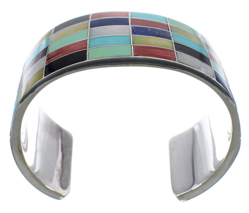Southwest Multicolor Inlay Sterling Silver Cuff Bracelet CX49552