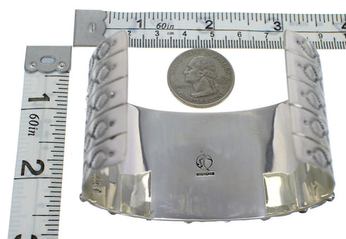 Needlepoint Turquoise Sterling Silver Heavy Cuff Bracelet CX49559