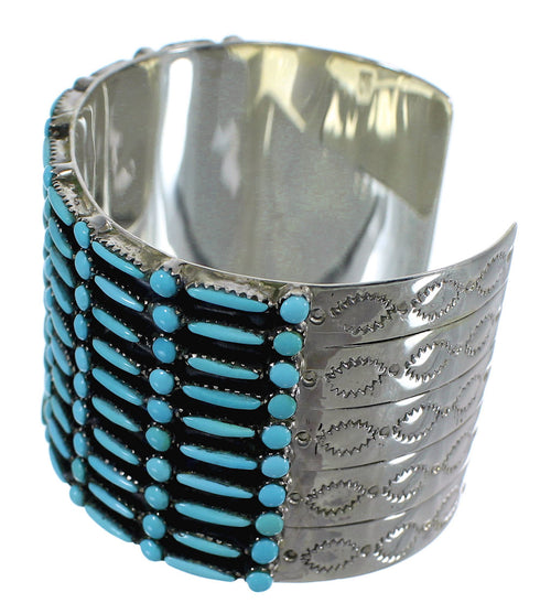 Turquoise Needlepoint Sterling Silver Well-Built Cuff Bracelet CX49565