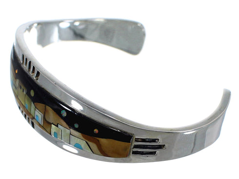 Silver Multicolor Native American Village Design Cuff Bracelet CX49648