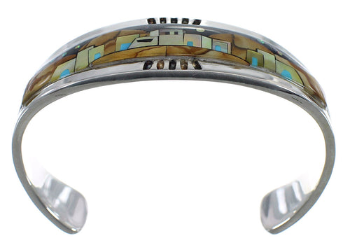Silver Multicolor Native American Village Design Cuff Bracelet CX49648