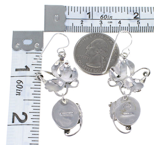 Southwestern Silver Turquoise Hook Dangle Flower Earrings AX50011