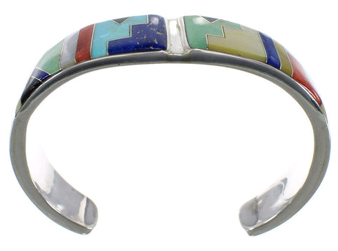 Sterling Silver Multicolor Inlay Southwest Heavy Cuff Bracelet CX49886