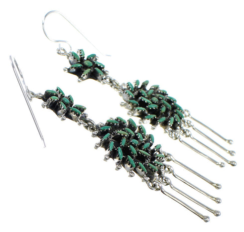 Southwestern Silver Turquoise Needlepoint Hook Dangle Earrings AX51069
