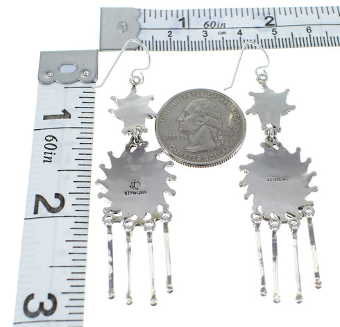 Southwestern Silver Turquoise Needlepoint Hook Dangle Earrings AX51069