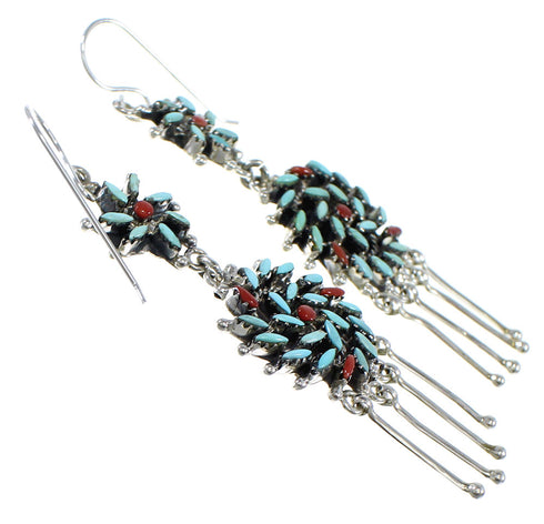 Sterling Silver Turquoise Coral Needlepoint Hook Earrings AX51083