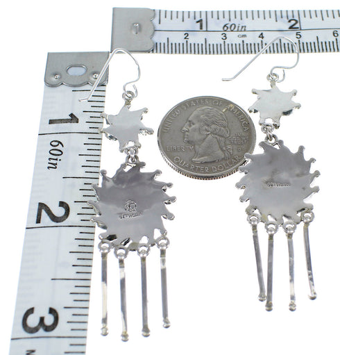 Sterling Silver Turquoise Coral Needlepoint Hook Earrings AX51083