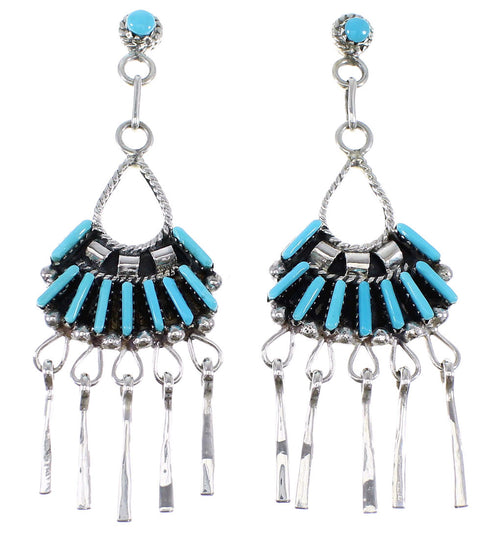 Sterling Silver Turquoise Needlepoint Post Dangle Earrings AX50712