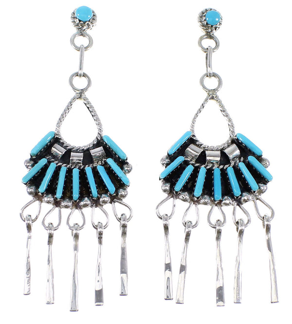Sterling Silver Turquoise Needlepoint Post Dangle Earrings AX50712