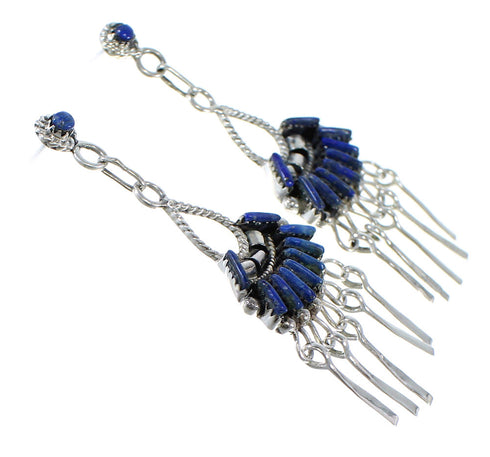 Sterling Silver And Lapis Needlepoint Post Dangle Earrings AX50786