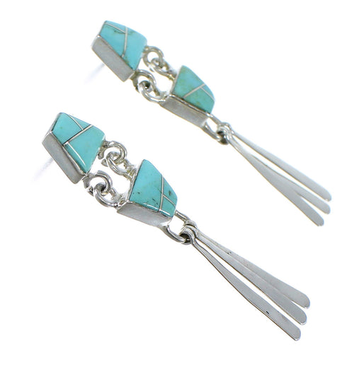 Turquoise Inlay Jewelry Sterling Silver Post Dangle Earrings AX50826