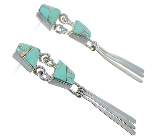 Turquoise And Opal Inlay Sterling Silver Post Dangle Earrings AX50871