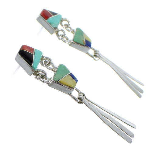 Multicolor Inlay Sterling Silver Post Dangle Earrings AX50889