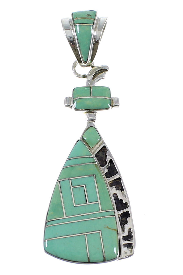 Southwest Turquoise Inlay Authentic Sterling Silver Pendant AX50360