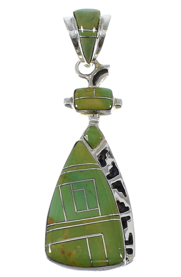 Southwestern Turquoise Inlay Authentic Sterling Silver Pendant AX50362