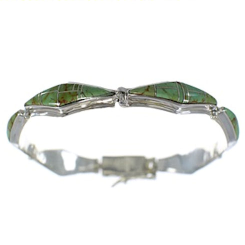 Turquoise Inlay Sterling Silver Southwest Link Bracelet CX50368